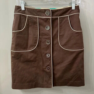 Milly Milly Of New York Mini Skirt Brown Pencil Skirt Button Front Size 4